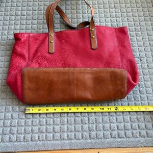 Fossil Red and Brown Leather Tote